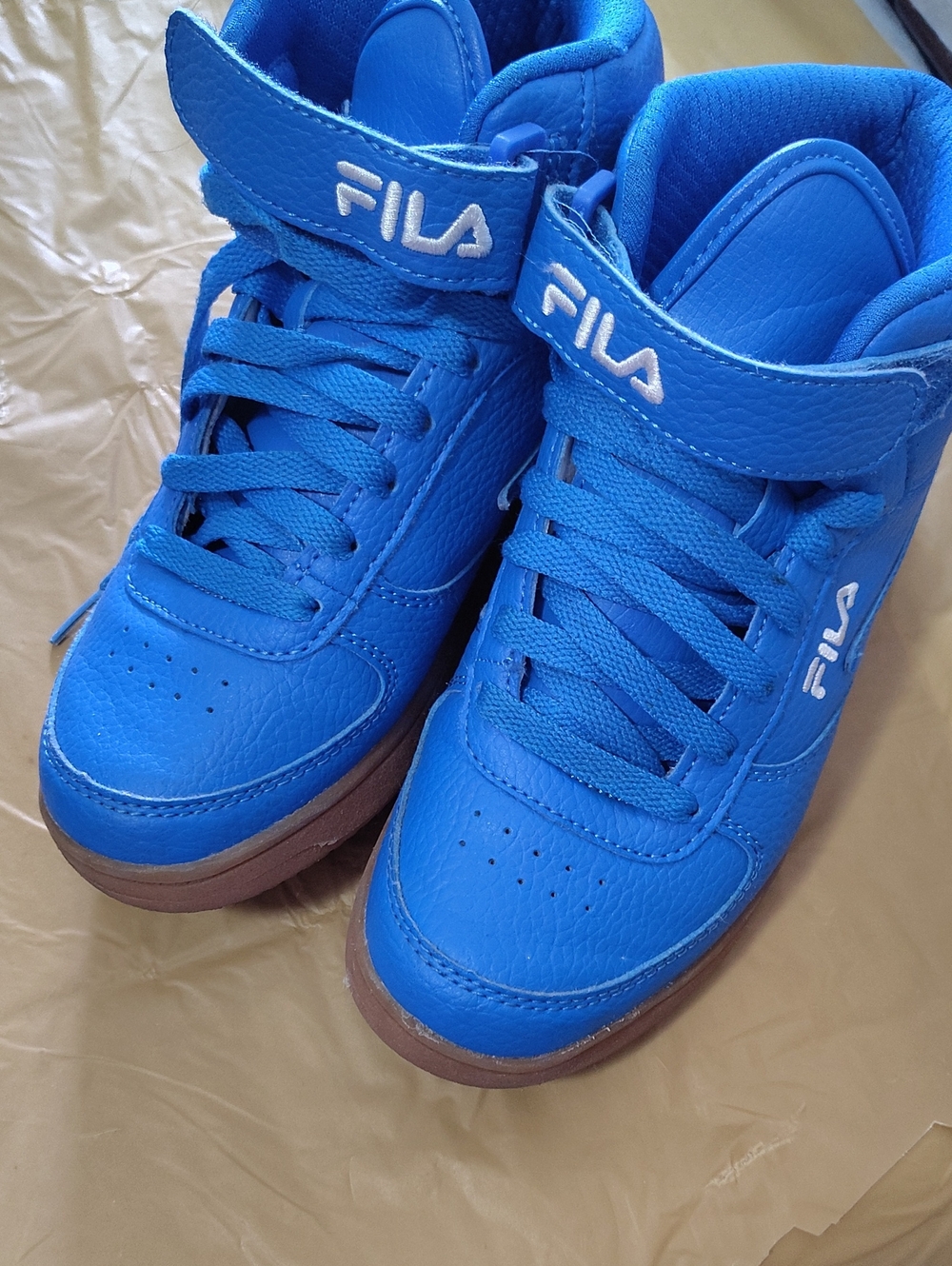 Fila Kids Blue High-Top Sneakers with Brown Outsole Size 4 $65